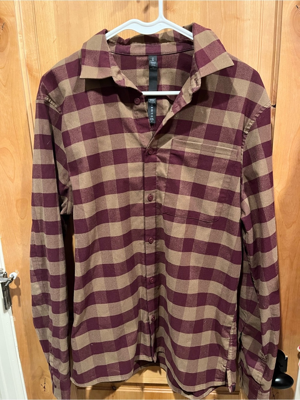 Lululemon Athletica Men's Burgundy and Tan Plaid Button-Down Shirt
